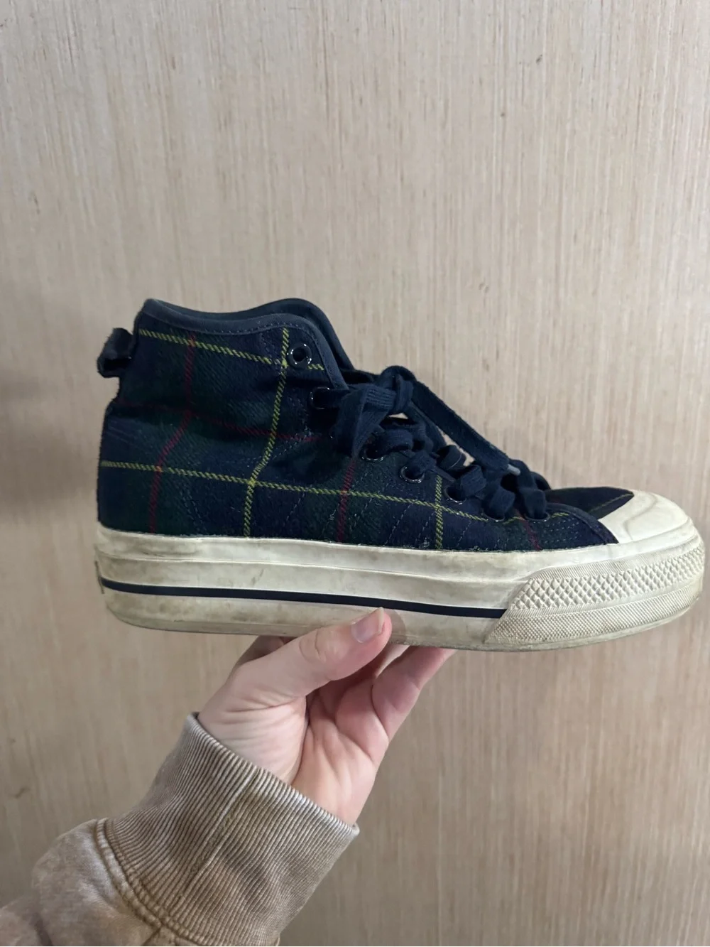 Adidas Nizza RF Platform Mid Plaid Platform Shoes H02707 Women's Size 8.5
